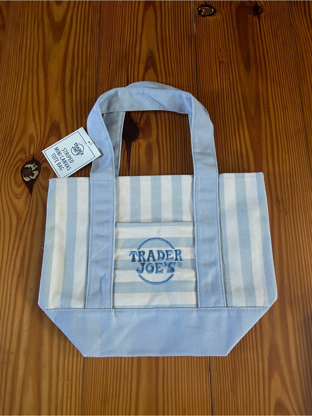 Trader Joe’s pastel Light Blue & White Striped Canvas Tote Bag